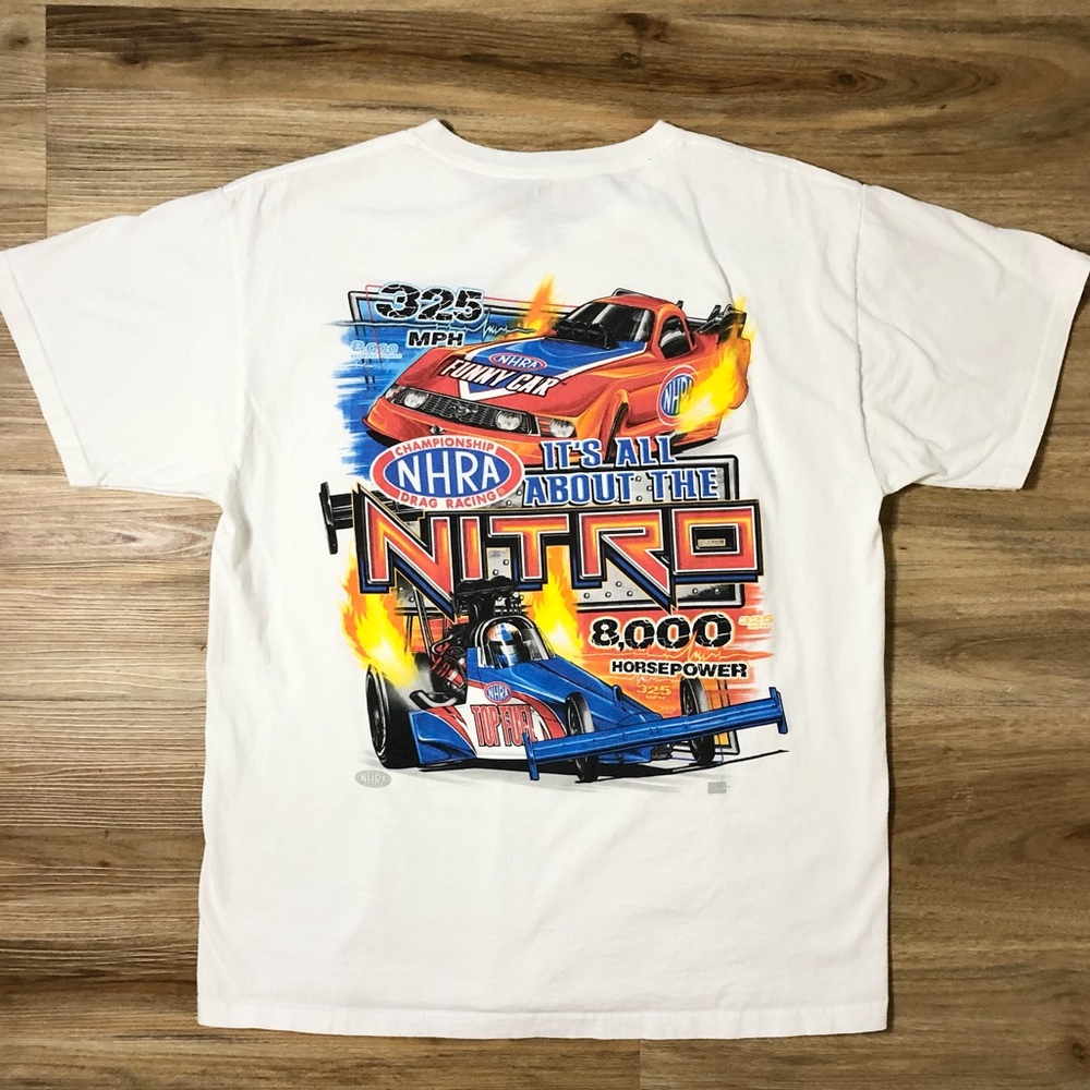 Vintage NHRA Nitro White Graphic Crew Neck T-shirt